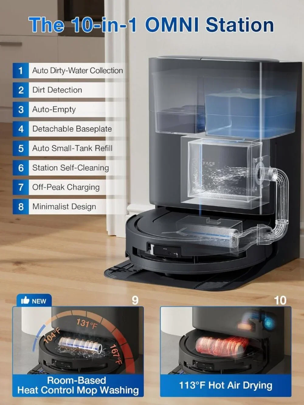 NWT: Robot Vacuum + Mop ECOVACS DEEBOT T80 Omni AI Navigation, 18,000Pa Suction - Picture 6 of 10